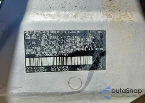 2010 Toyota Rav4 Base z USA, uszkodzony, nr VIN 2T3BF4DV0AW077002